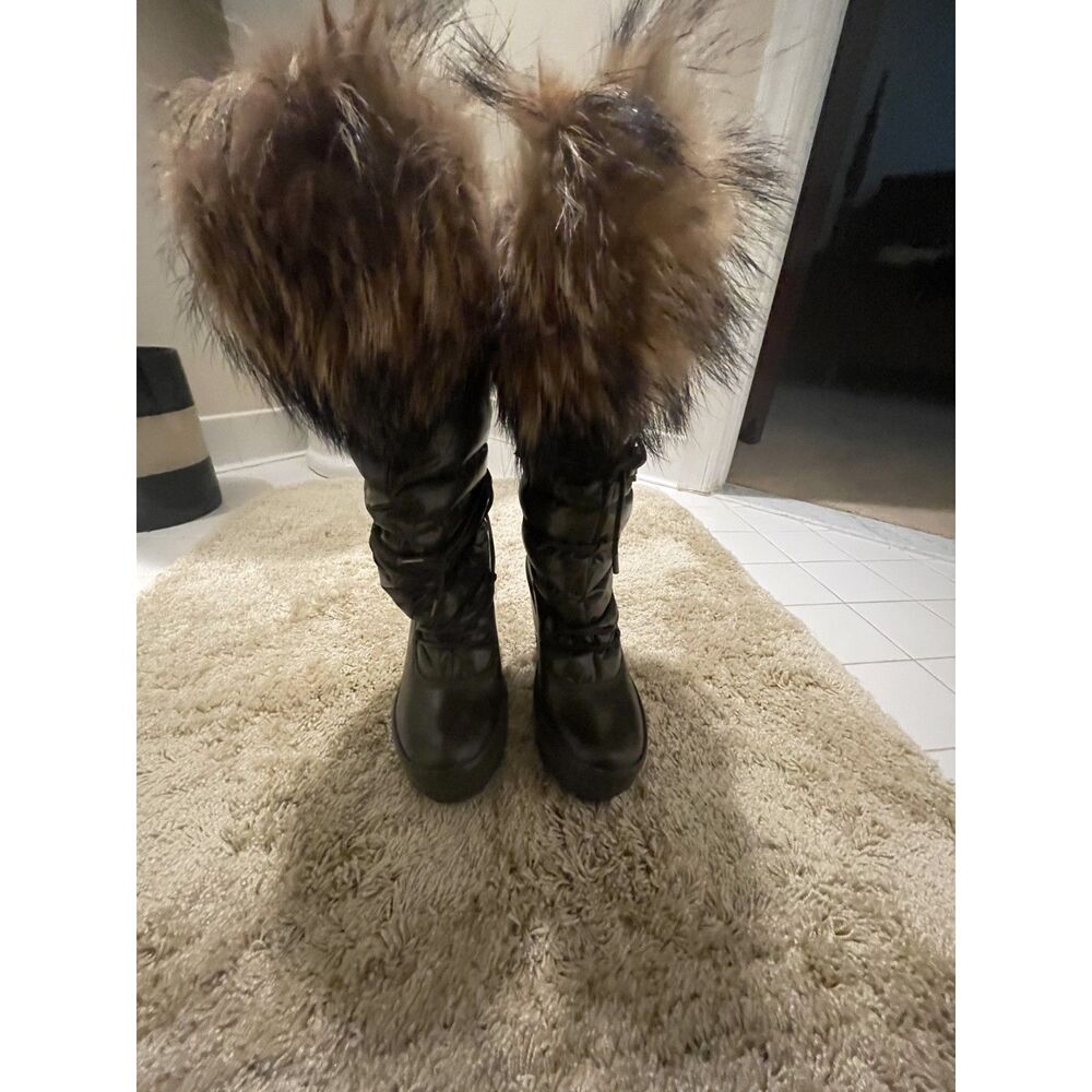 Moncler Nylon Fur Trim Lace-Up Boots - size 6 | US6, IT36 - Mocha Brown - Picture 4 of 13